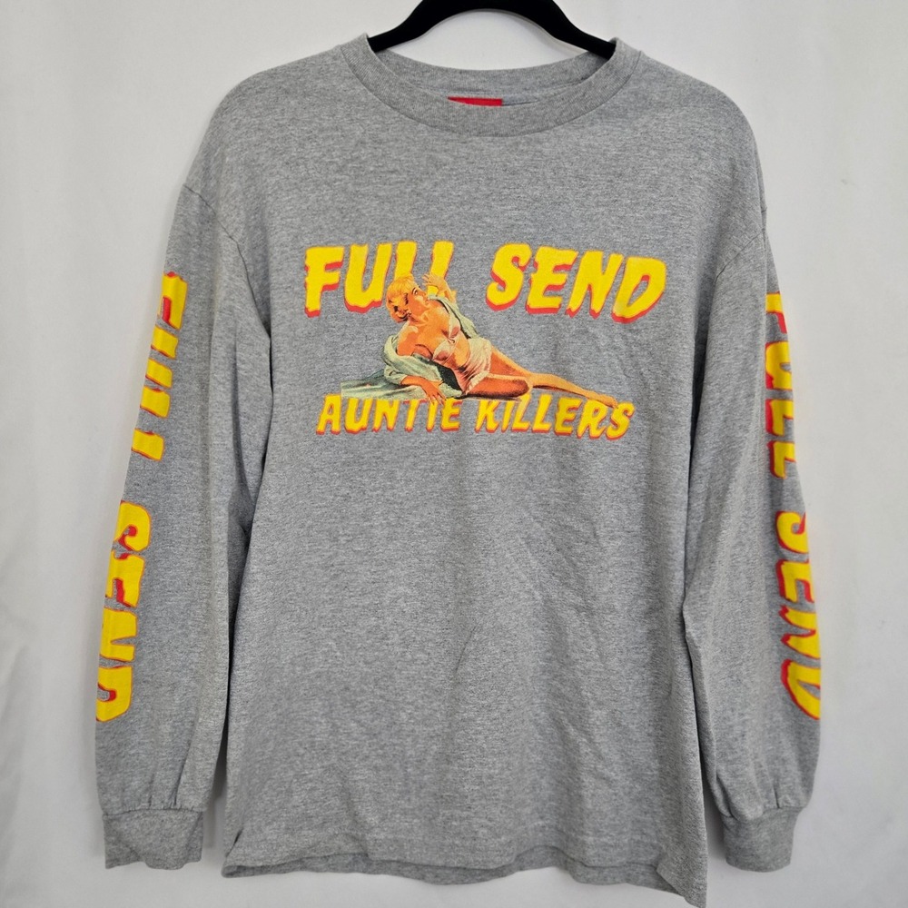 FULL SEND Auntie Killers Long‎ Sleeve T-Shirt Gray M Nelk Boys Graphic Tee